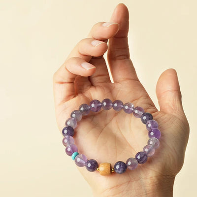 Foviel Natural Amethyst Lucky Wooden Beads Peace Bracelet