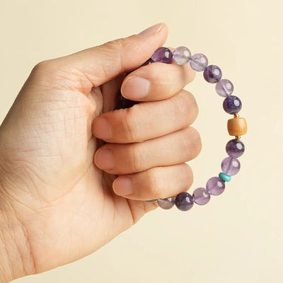 Foviel Natural Amethyst Lucky Wooden Beads Peace Bracelet