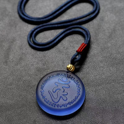 Pendentif collier en cristal Liuli du mantra de Shurangama du Tibet Foviel