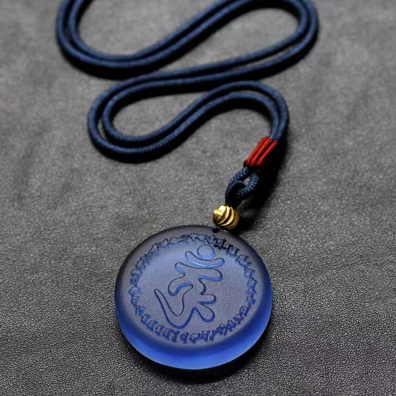 Pendentif collier en cristal Liuli du mantra de Shurangama du Tibet Foviel