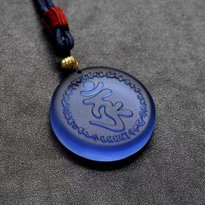 Pendentif collier en cristal Liuli du mantra de Shurangama du Tibet Foviel