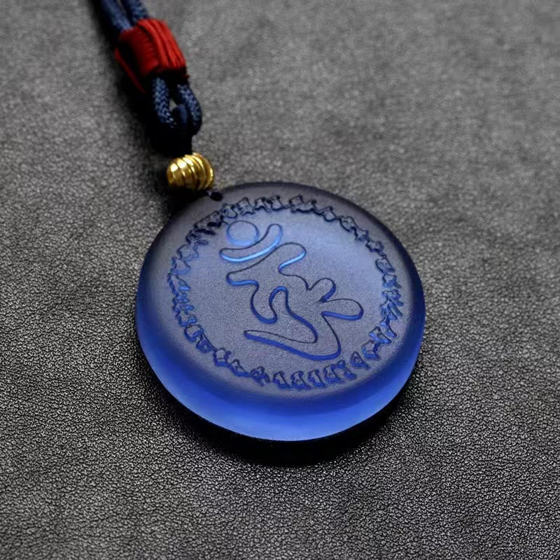Pendentif collier en cristal Liuli du mantra de Shurangama du Tibet Foviel