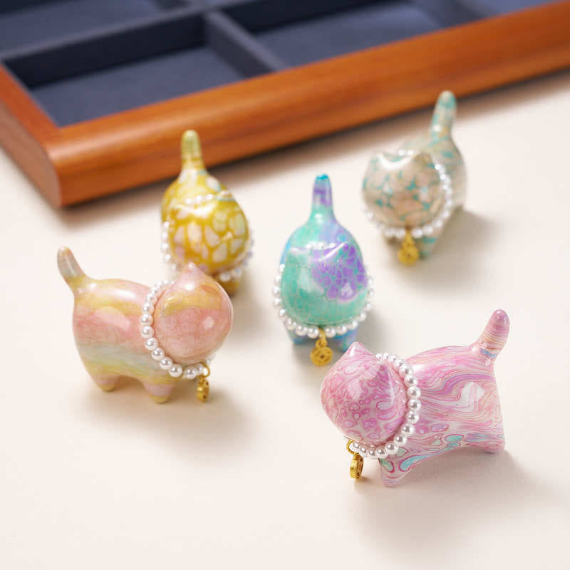 Figurine décorative porte-bonheur Foviel en forme de petit chat en bois de santal et laque (boîte mystère, couleur aléatoire)