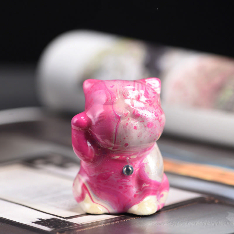 Foviel Niedliche Mini Katze Rosenholz Lack Handwerk Wärme Dekoration Zufällige Farbe (Blind Box)