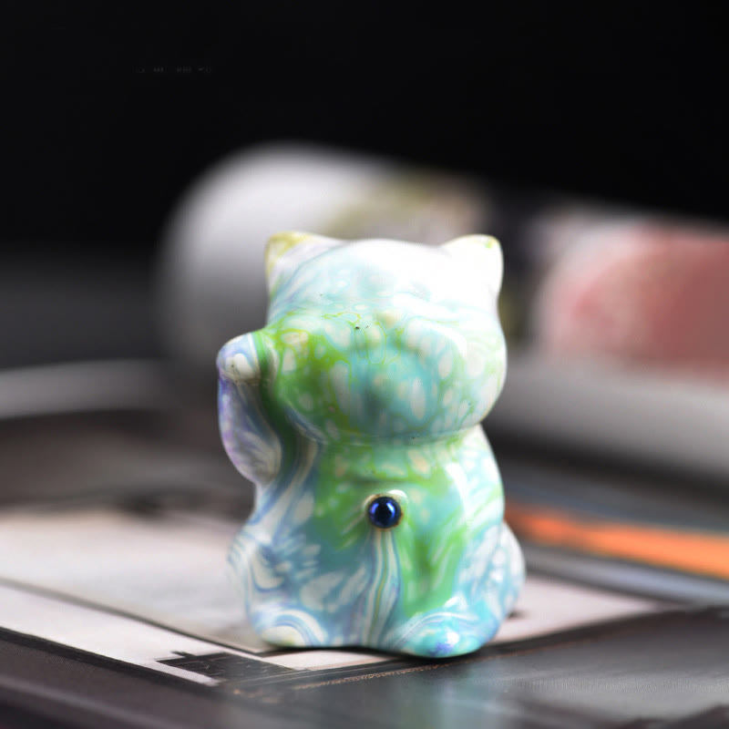 Foviel Cute Mini Cat Rosewood Lacquer Craft Warmth Decoration Random Color(Blind Box)