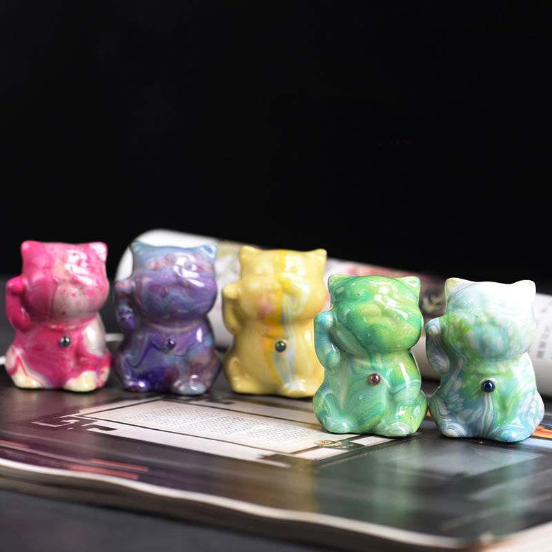 Foviel Niedliche Mini Katze Rosenholz Lack Handwerk Wärme Dekoration Zufällige Farbe (Blind Box)