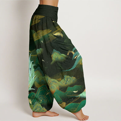 Buddha Stones Cotton Phoenix Mountain Cloud Pattern Women's Elastic Waist Harem Pants - image 6