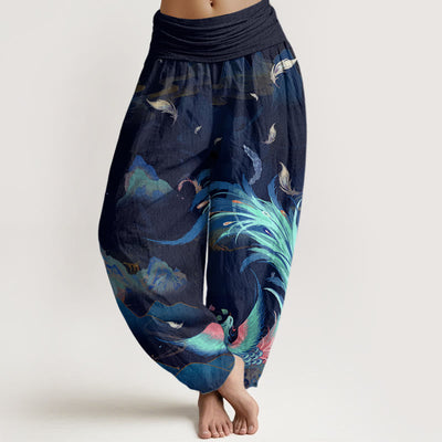 Buddha Stones Cotton Phoenix Mountain Cloud Pattern Women's Elastic Waist Harem Pants - MidnightBlue - US22，UK/AU26，EU54 (6XL) - image 7