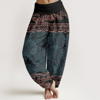 Buddha Stones Pure Cotton Elegant Mandala Flowers Design Women's Elastic Waist Harem Pants - DarkCyan - US22，UK/AU26，EU54 (6XL) - image 0