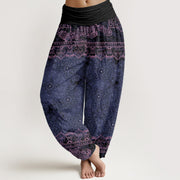 Foviel Pure Cotton Elegant Mandala Flowers Design Women's Elastic Waist Harem Pants