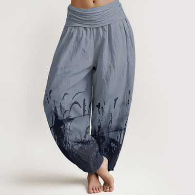 Buddha Stones Pure Cotton Wild Grass Pattern Women's Elastic Waist Harem Pants - CornflowerBlue - US22，UK/AU26，EU54 (6XL) - image 5