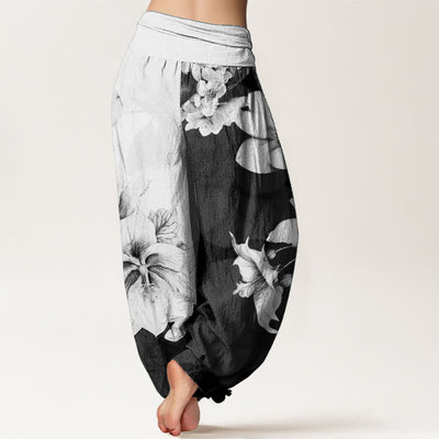 Pantalon sarouel pour femme Foviel en pur coton à motif camélia avec taille élastique