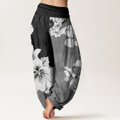 Pantalon sarouel pour femme Foviel en pur coton à motif camélia avec taille élastique