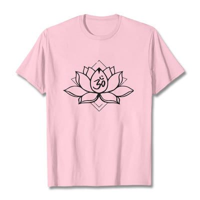 Foviel Blooming Lotus Om Sanskrit Pattern Cotton Tee T-shirt