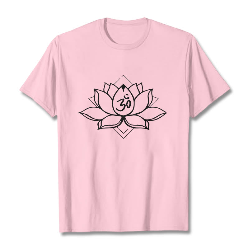 Foviel Blooming Lotus Om Sanskrit Pattern Cotton Tee T-shirt