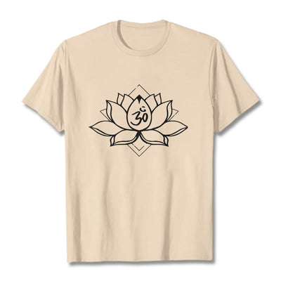 Foviel Blooming Lotus Om Sanskrit Pattern Cotton Tee T-shirt