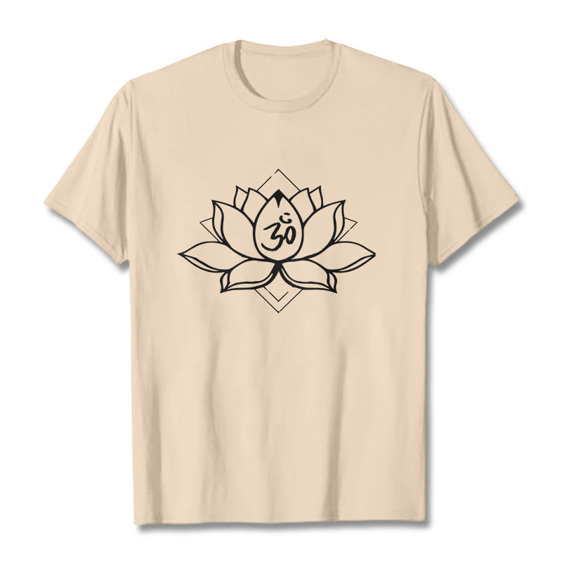 Foviel Blooming Lotus Om Sanskrit Pattern Cotton Tee T-shirt