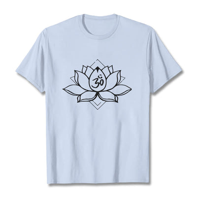 Foviel Blooming Lotus Om Sanskrit Pattern Cotton Tee T-shirt