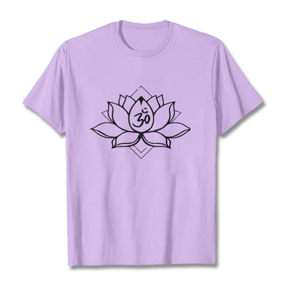 Foviel Blooming Lotus Om Sanskrit Pattern Cotton Tee T-shirt