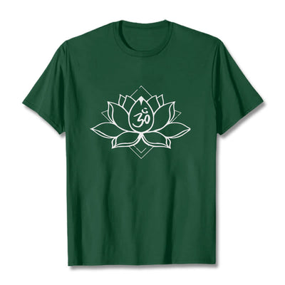 Foviel Blooming Lotus Om Sanskrit Pattern Cotton Tee T-shirt