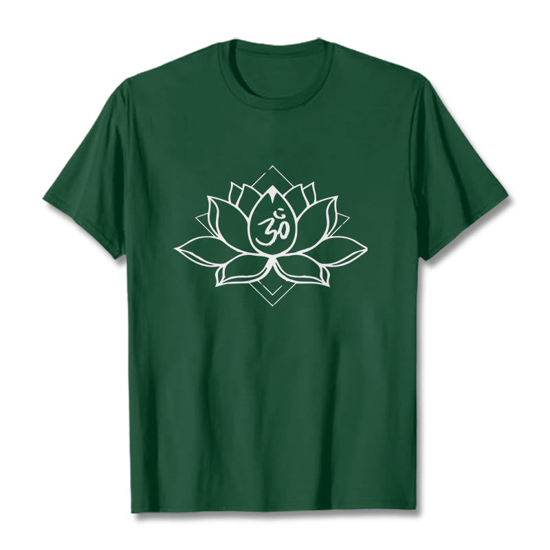 Foviel Blooming Lotus Om Sanskrit Pattern Cotton Tee T-shirt