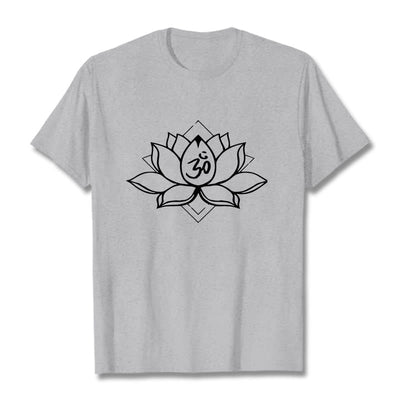 Foviel Blooming Lotus Om Sanskrit Pattern Cotton Tee T-shirt