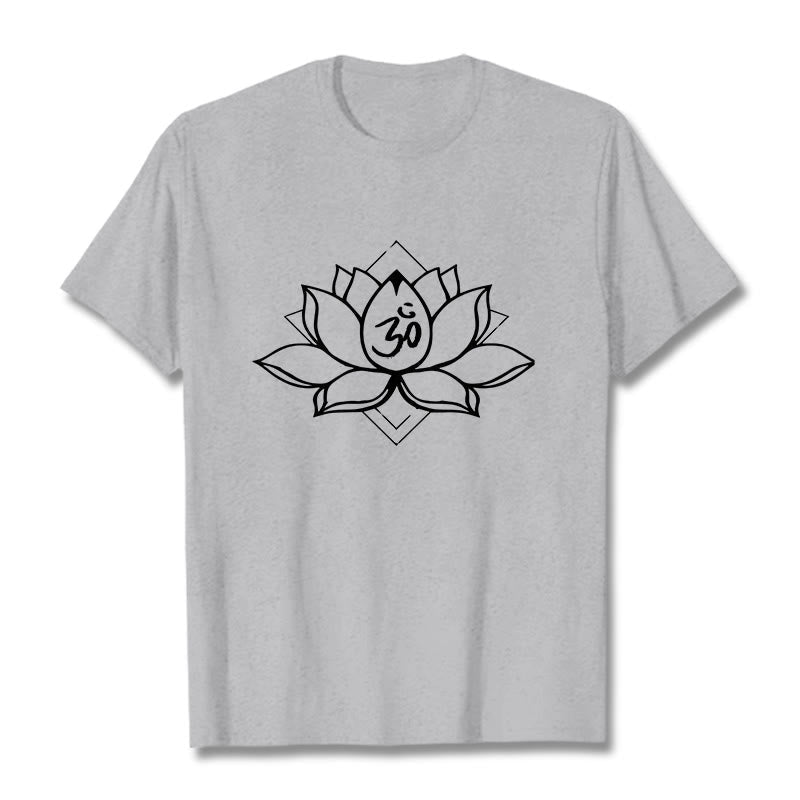 Foviel Blooming Lotus Om Sanskrit Pattern Cotton Tee T-shirt