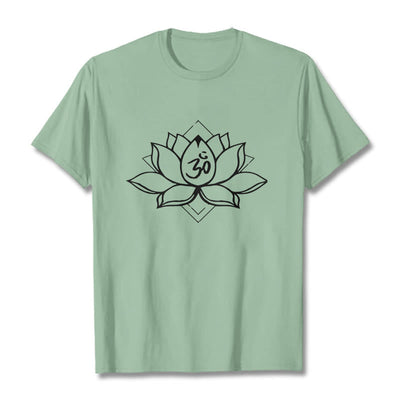 Foviel Blooming Lotus Om Sanskrit Pattern Cotton Tee T-shirt