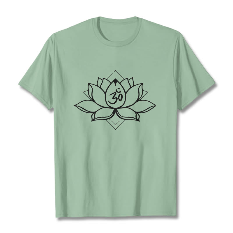 Foviel Blooming Lotus Om Sanskrit Pattern Cotton Tee T-shirt