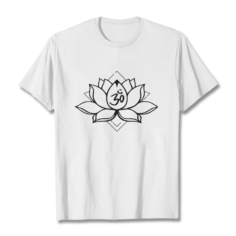 Foviel Blooming Lotus Om Sanskrit Pattern Cotton Tee T-shirt