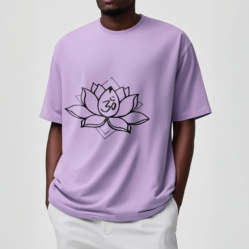 Foviel Blooming Lotus Om Sanskrit Pattern Cotton Tee T-shirt