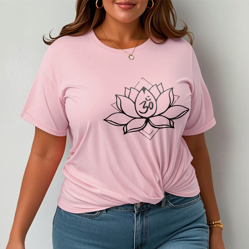 Foviel Blooming Lotus Om Sanskrit Pattern Cotton Tee T-shirt
