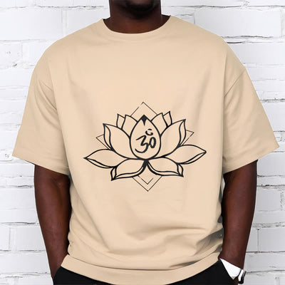 Foviel Blooming Lotus Om Sanskrit Pattern Cotton Tee T-shirt
