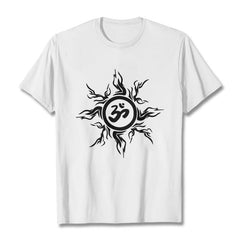 T-shirt en coton à motif soleil rayonnant Foviel entourant un symbole Om