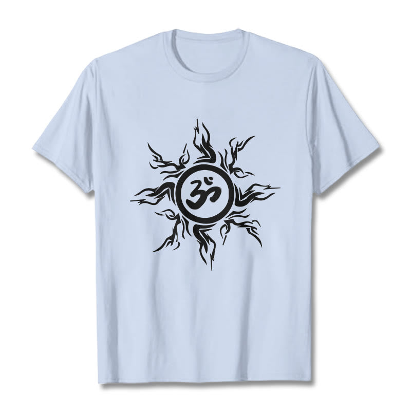 T-shirt en coton à motif soleil rayonnant Foviel entourant un symbole Om