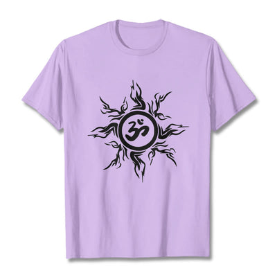 T-shirt en coton à motif soleil rayonnant Foviel entourant un symbole Om