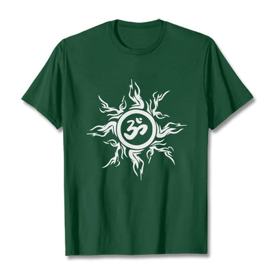 T-shirt en coton à motif soleil rayonnant Foviel entourant un symbole Om
