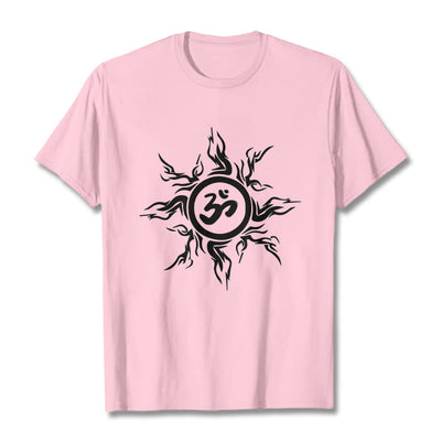 T-shirt en coton à motif soleil rayonnant Foviel entourant un symbole Om