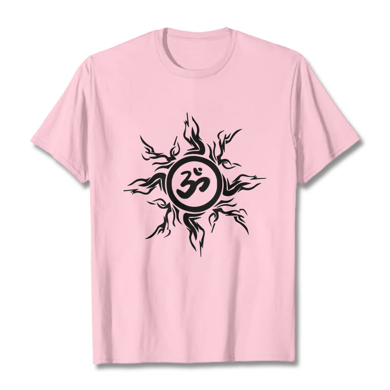 T-shirt en coton à motif soleil rayonnant Foviel entourant un symbole Om