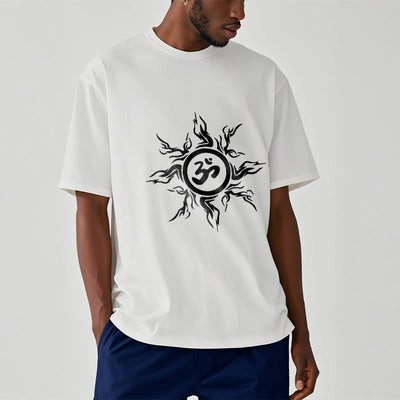 T-shirt en coton à motif soleil rayonnant Foviel entourant un symbole Om