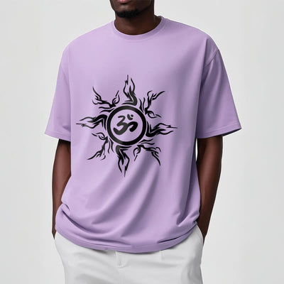 T-shirt en coton à motif soleil rayonnant Foviel entourant un symbole Om