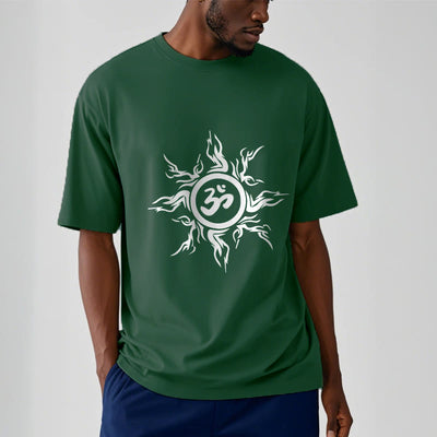 T-shirt en coton à motif soleil rayonnant Foviel entourant un symbole Om
