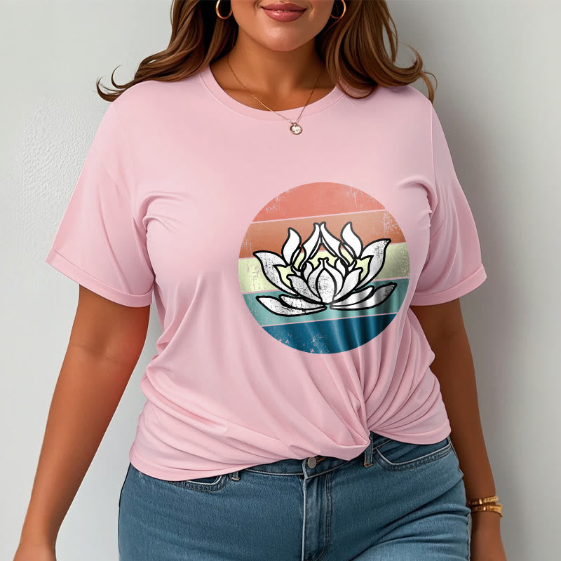 T-shirt Foviel Blooming Lotus à rayures colorées en coton