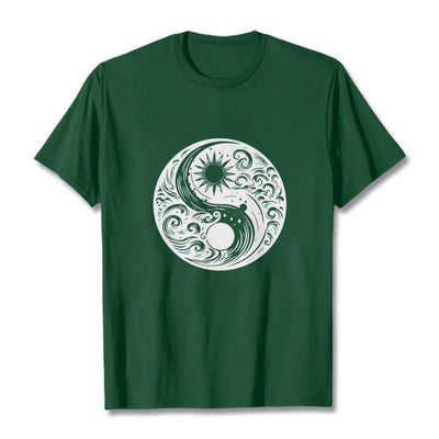 Foviel Sun Moon Waves Yin Yang Pattern Cotton Tee T-shirt