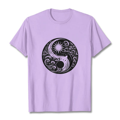 Foviel Sun Moon Waves Yin Yang Pattern Cotton Tee T-shirt
