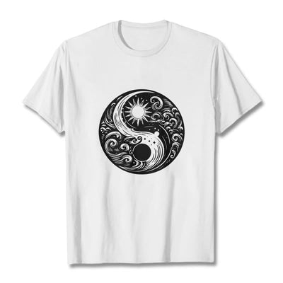 Foviel Sun Moon Waves Yin Yang Pattern Cotton Tee T-shirt