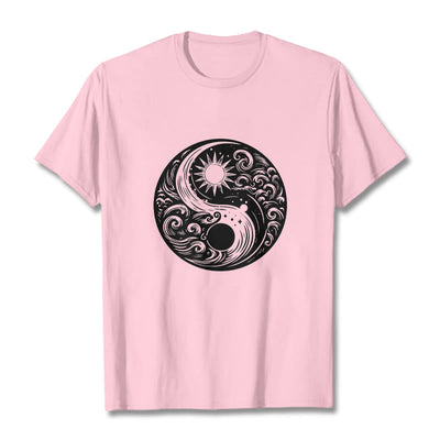 Foviel Sun Moon Waves Yin Yang Pattern Cotton Tee T-shirt