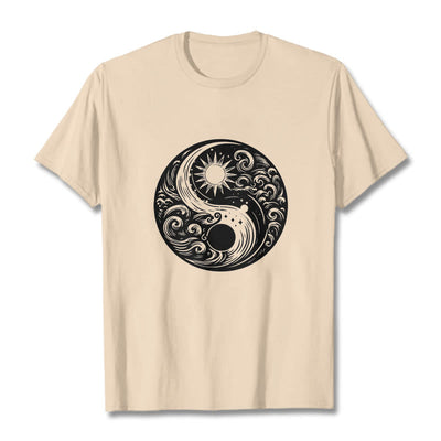 Foviel Sun Moon Waves Yin Yang Pattern Cotton Tee T-shirt