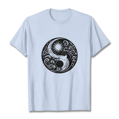 Foviel Sun Moon Waves Yin Yang Pattern Cotton Tee T-shirt