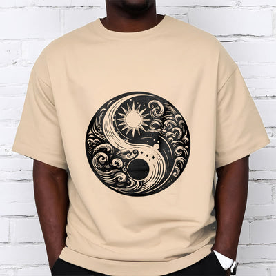 Foviel Sun Moon Waves Yin Yang Pattern Cotton Tee T-shirt